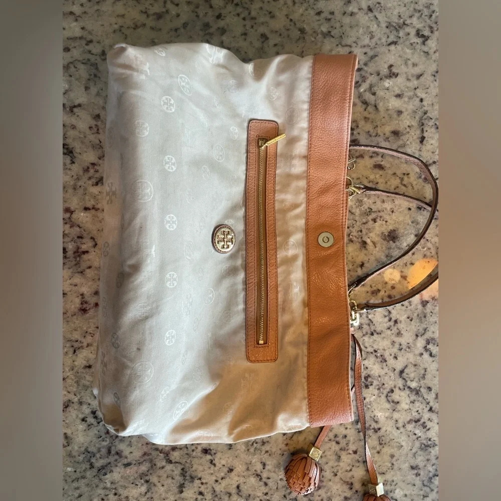 Tory Burch Thea tassel Tan pebbled Leather Tote Bag